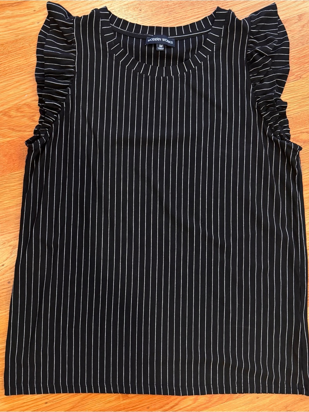 Modern Works Pinstripe Ruffle-Sleeve Top